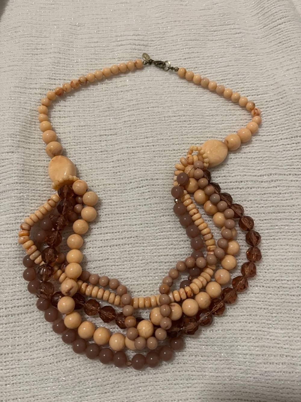 Lydell Multi-Strand Beige and Brown Beaded Statement Necklace